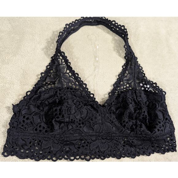 Aerie Womens Halter Top Lace Bra Bralette L LG Large Black Pullover New Tag - Picture 1 of 5